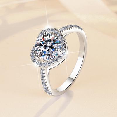 Bague de fiançailles en argent sterling S925 plaqué or avec incrustation en forme de cœur et moissanite de couleur D 1 ct, cadeau pour petite amie