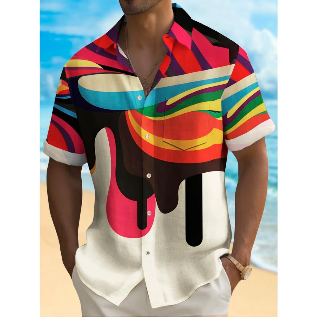 New Hawaii Spring/Summer Fashion Leisure Street Walk Tourist Beach Printed Full Open Short Sleeve Button Shirt