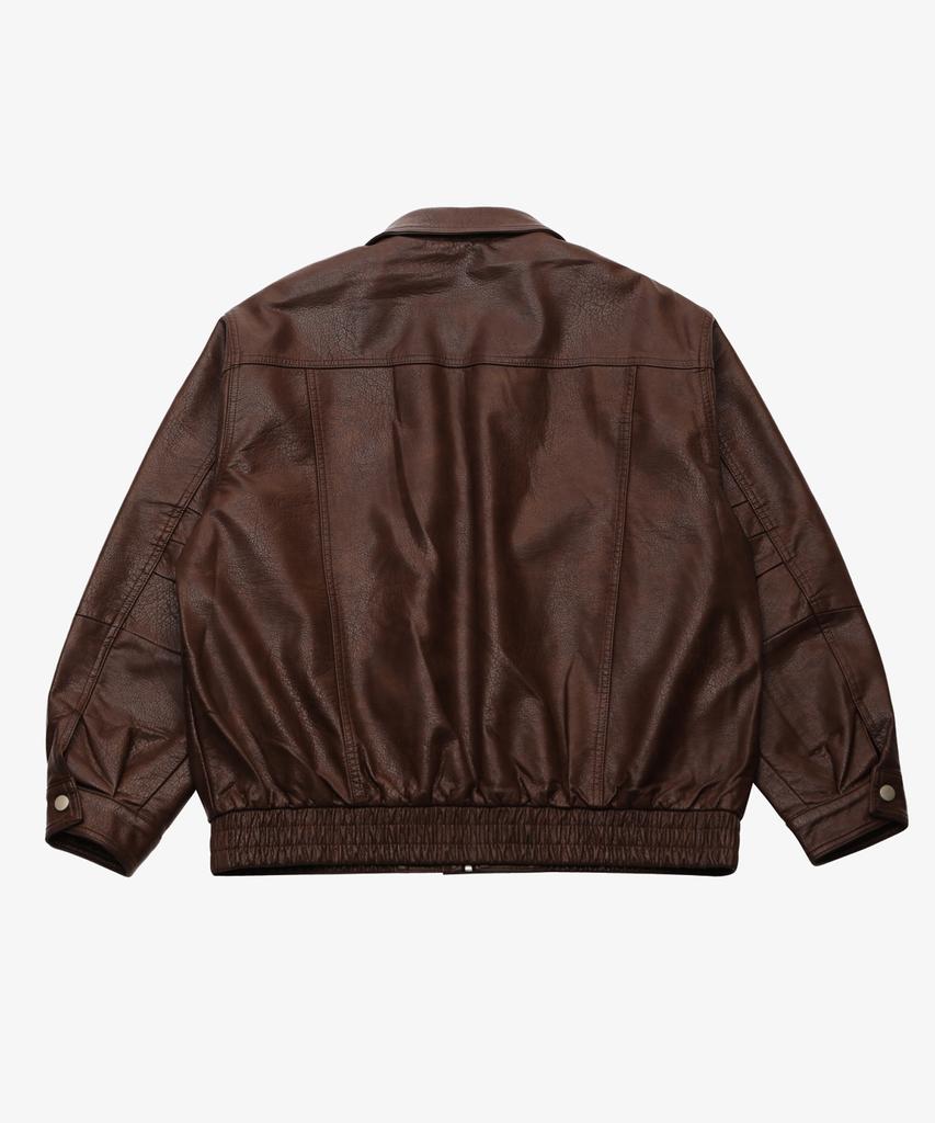 Golden Sunshine Vintage Leather Collar Bomber Jacket_Brown