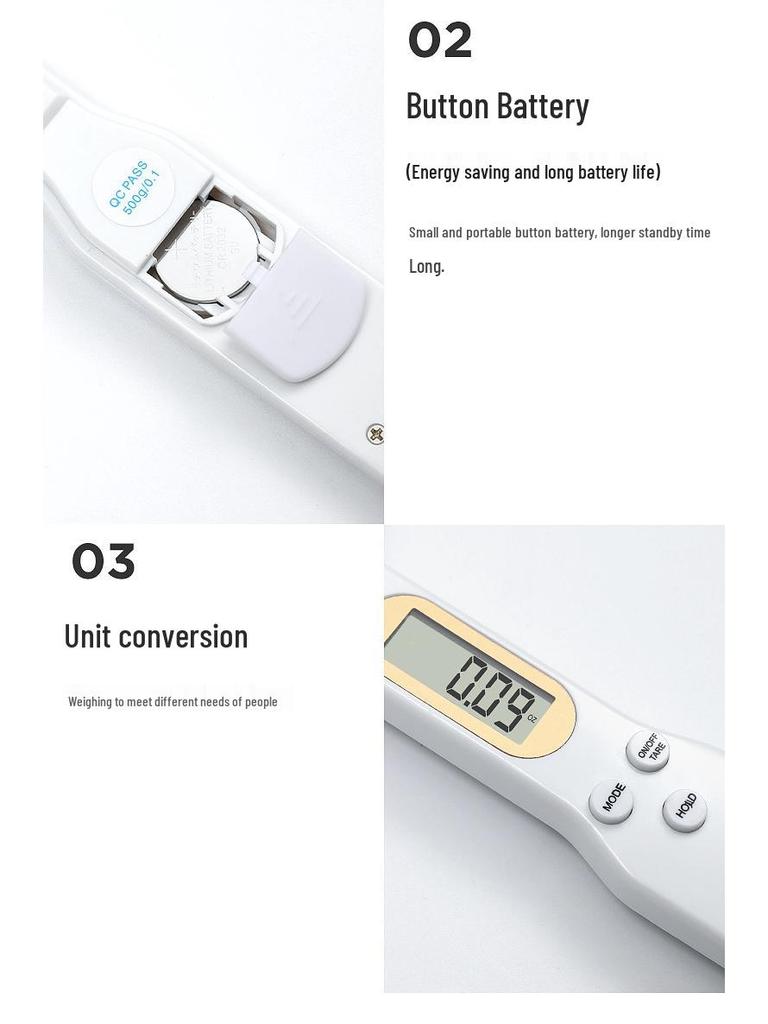 Digital Measuring Spoon Scale for Kitchen Ingredients, Small Electronic Food Scale, White