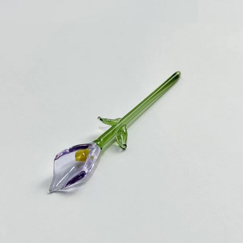 Giglio Calla in Vetro Artigianale con Gambo Soffiato a Mano Mini Statuetta Fiore di Vetro Decorazione Casa Ornamento Floreale Colorato
