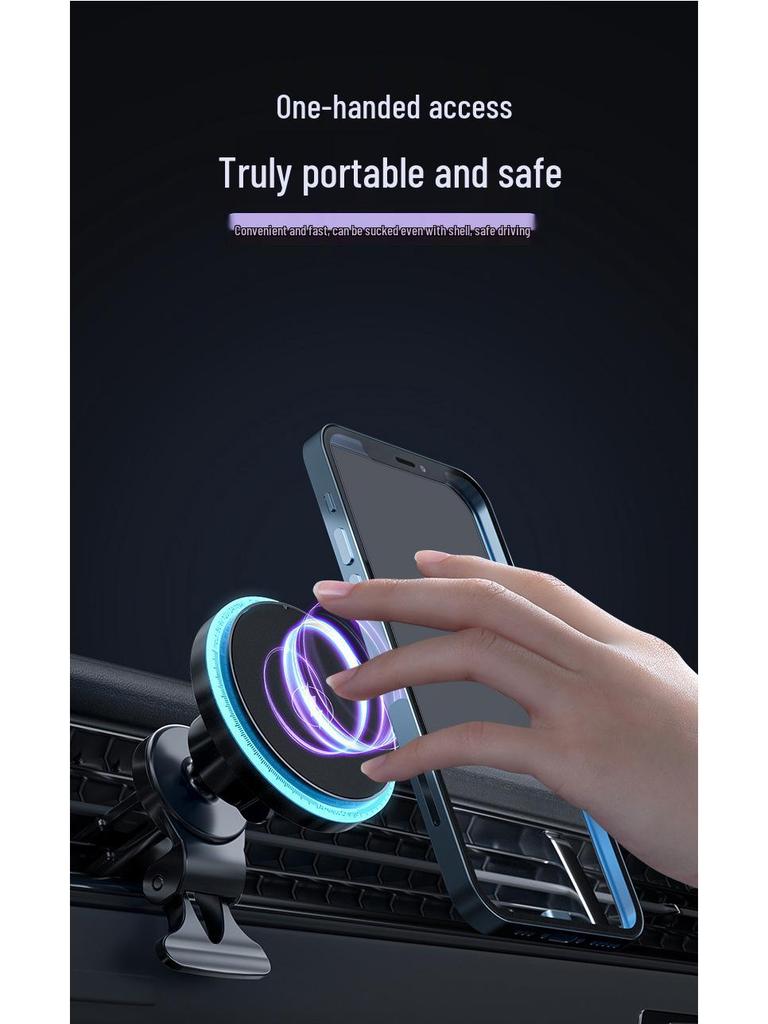 Apple Car Magnetic Wireless Charger with 15W Fast Charging and Colorful Ambient Light