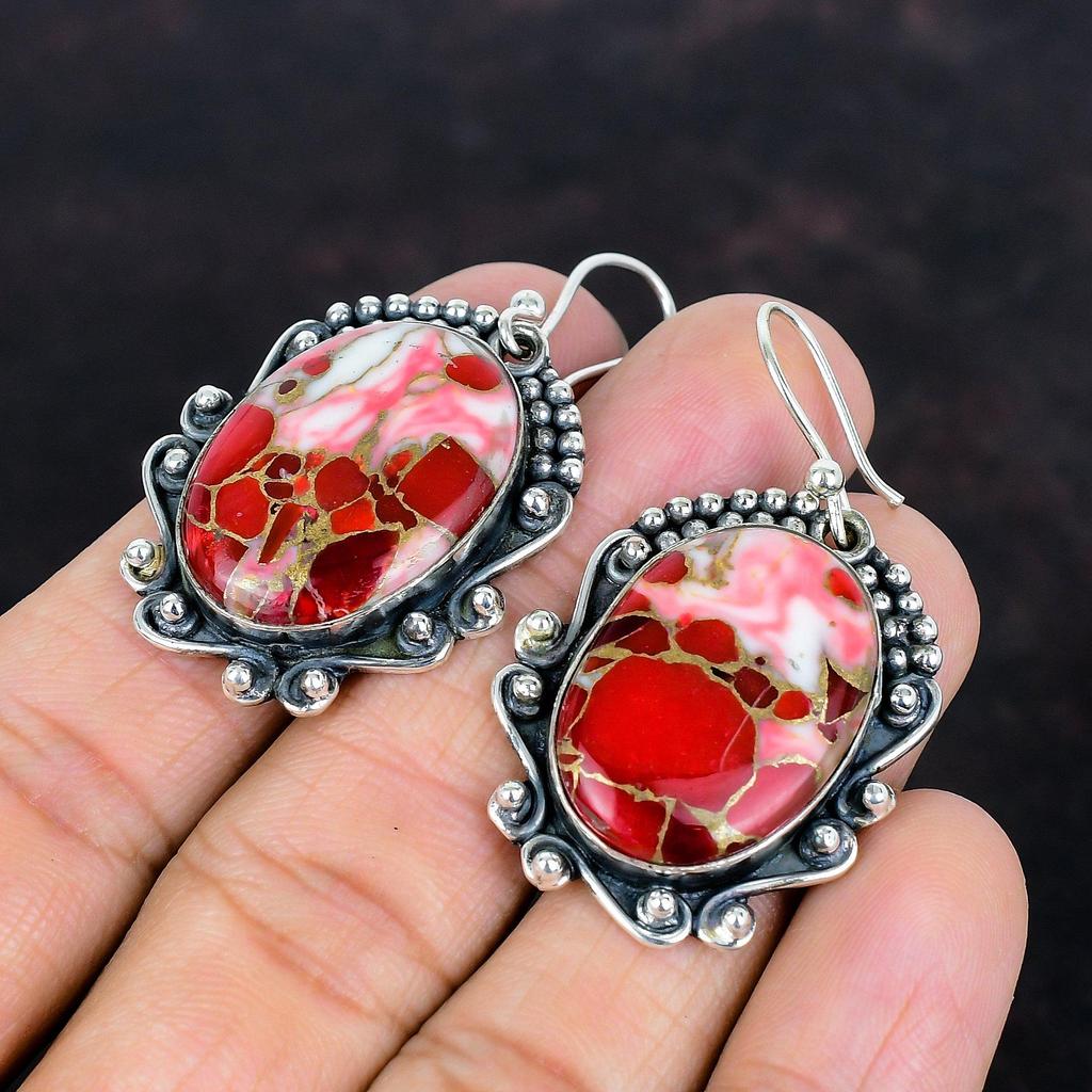 Kingman red mohave copper turquoise earrings 925 sterling silver earring handmade gemstone drop earring unique design jewelry wedding gifts