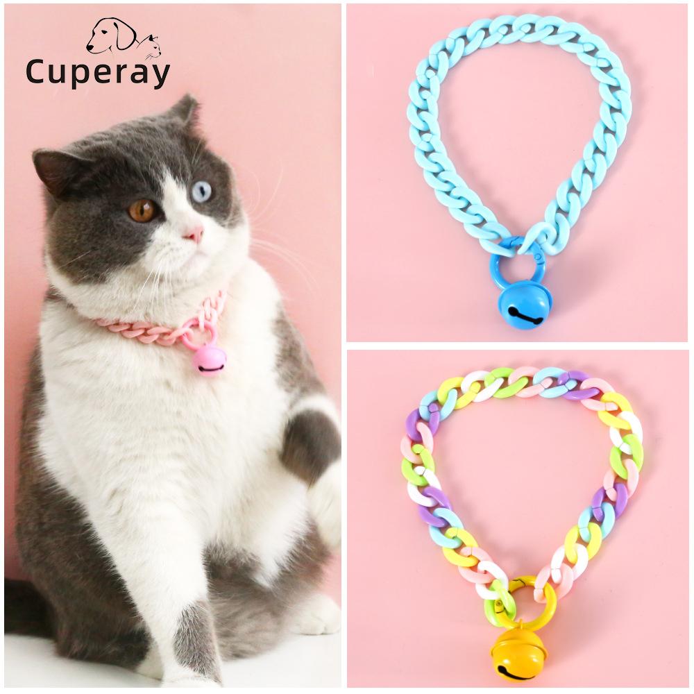 Classic Pet Cat Collar with Bell Macaron Candy Color Resin Chain Ball Necklace Necklace Birthday Princess Accessories for Cat Dog Rabbit