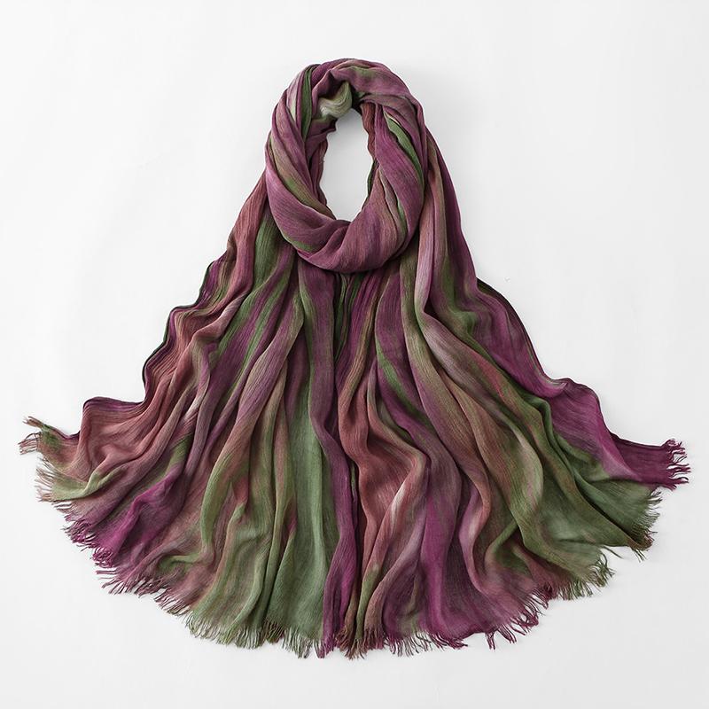 Bohemian Women Tie-Dyed Ombre Crinkle Cotton Rayon Hijab for Ramadan Soft Muslim Hijabs Scarf Breathable Islamic Wraps Shawls