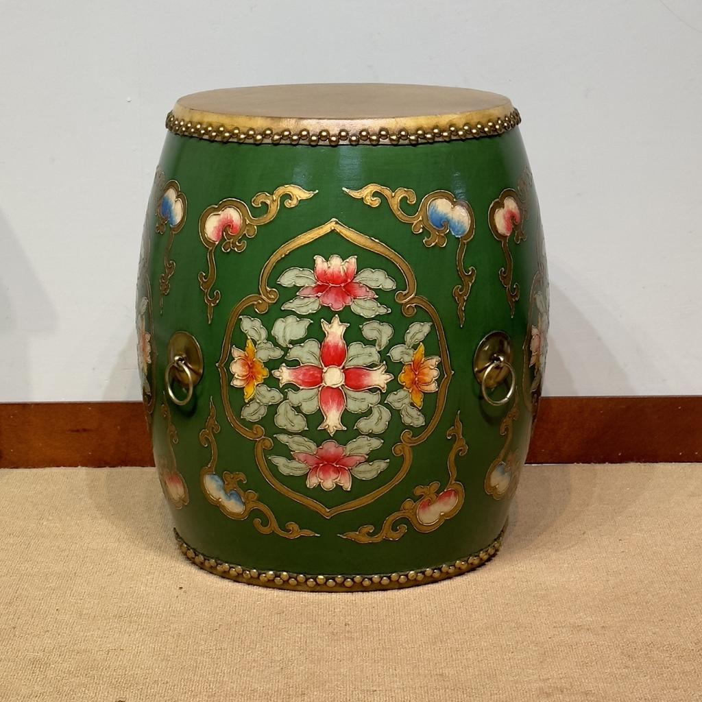 New Chinese Style Distressed Drum Stool, Solid Wood Tea Table & Accent Seat for Living Dining Room, Creative Home Decor Ottoman