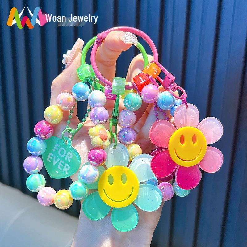 Gradient Sunflower Beaded Keychain Bracelet - Women's Handbag Charm & Key Ring Gift