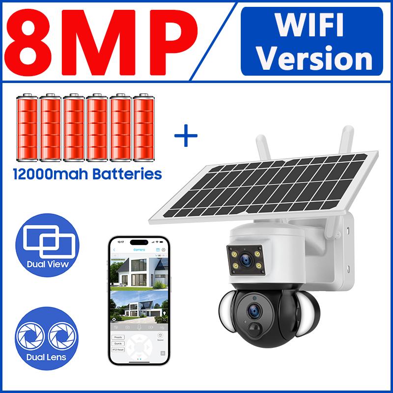 

Двооб єктивна камера з екраном HD 4K 8MP Бездротова сонячна камера для вулиці 4G SIM-карта Водонепроникна Гуманоїдна PTZ камера відеоспостереження верблюд