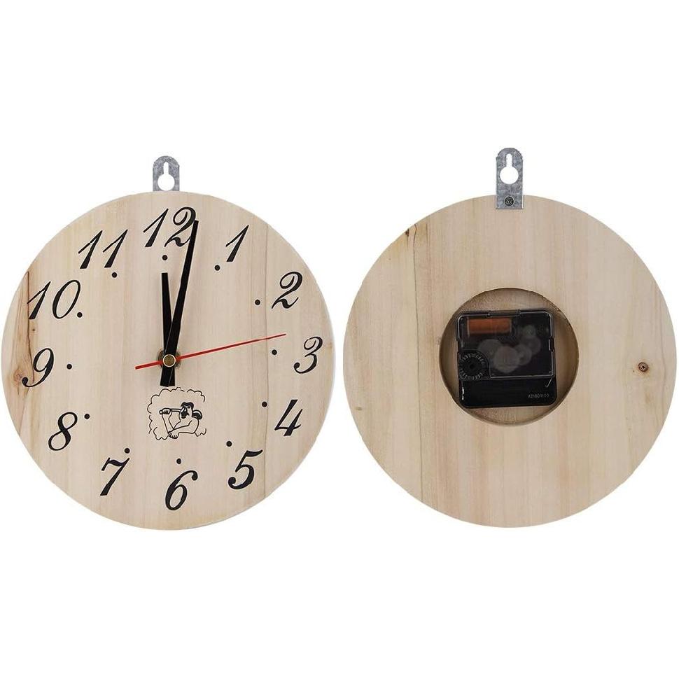 LANTRO JS Heat-Resistant Wooden Sauna Clock Non-Toxic Timer Clock for Sauna/Bathing Room Living Room, 7.87 inches, Brown and White