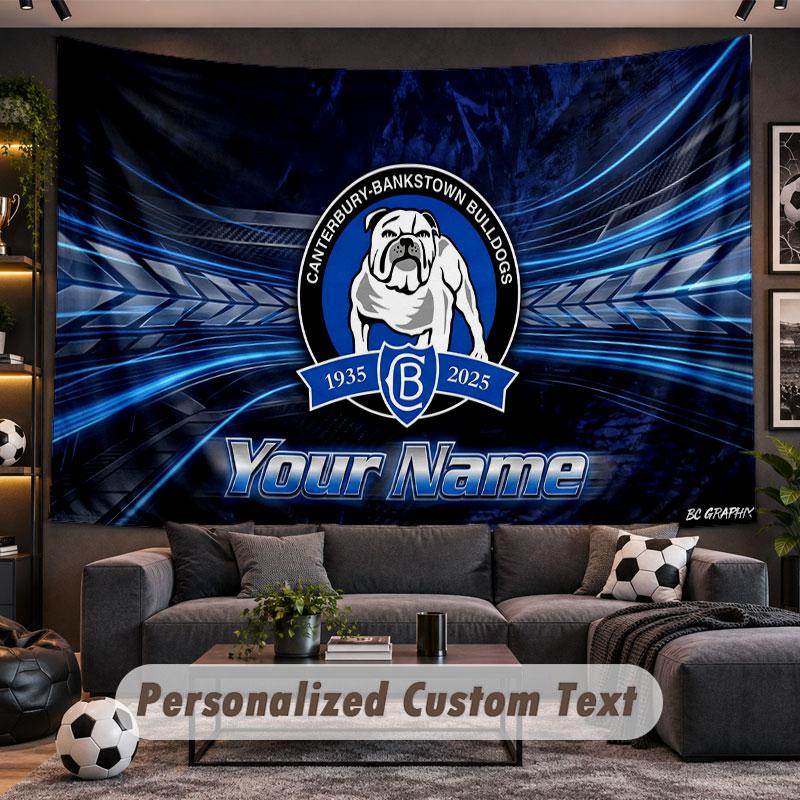 Wall Hanging Tapestry Custom NameCanterbury-Bankstown Bulldogs Pattern Personalized Printed Fabric Wall Decor