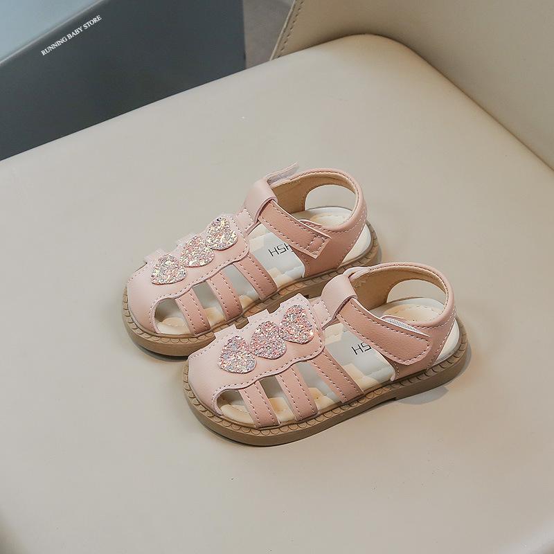 Kid Shoes Children Sandals Bling Heart-shape Summer Girl Princess Shoe Flat Heel Sandals Children Girls Performance Shoes I03022 22 розовый