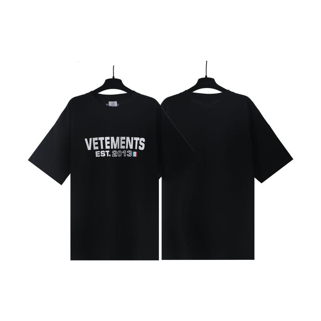 T-shirt in cotone puro a doppia filatura, lavata e invecchiata, con stampa di lettere Vetements, versione alta transfrontaliera, per uomo e donna