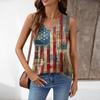 Women’s Loose Fit V Neck Sleeveless Pleated Tank Top with Star Print Casual Summer Independence Day Style Shirt