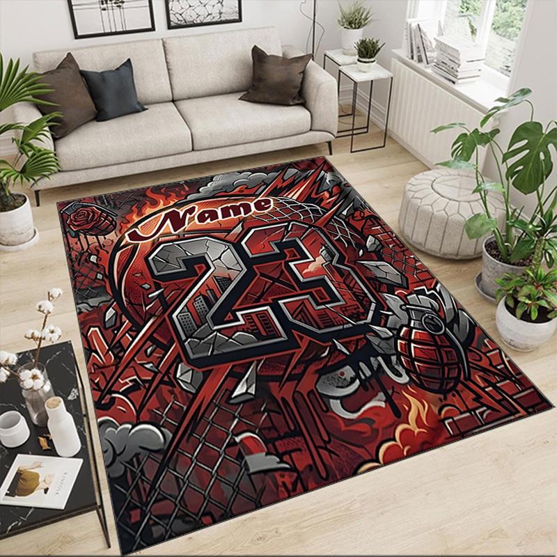 1PC Custom Name Fire Ice Sports Theme Theme Floor Mat Ideal for Living Room, Game Rooms, Office, Bedroom,Floor Mat Playful Design