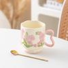 Linglong Flower Coffee Cup Saucer Set High Value Ceramic Mug Original Watercolor Fashion Ceramic Coffee Cup Saucer