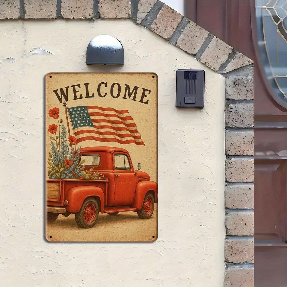 Patriotic USA Flag metal sign, 12x8 inch.