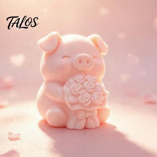 Home Office Table Decor 3D Printed Pig Figurine with Flower Bouquet, Cute Piglet Desktop PLA Material Art Craft Ornament, Creative And Statue