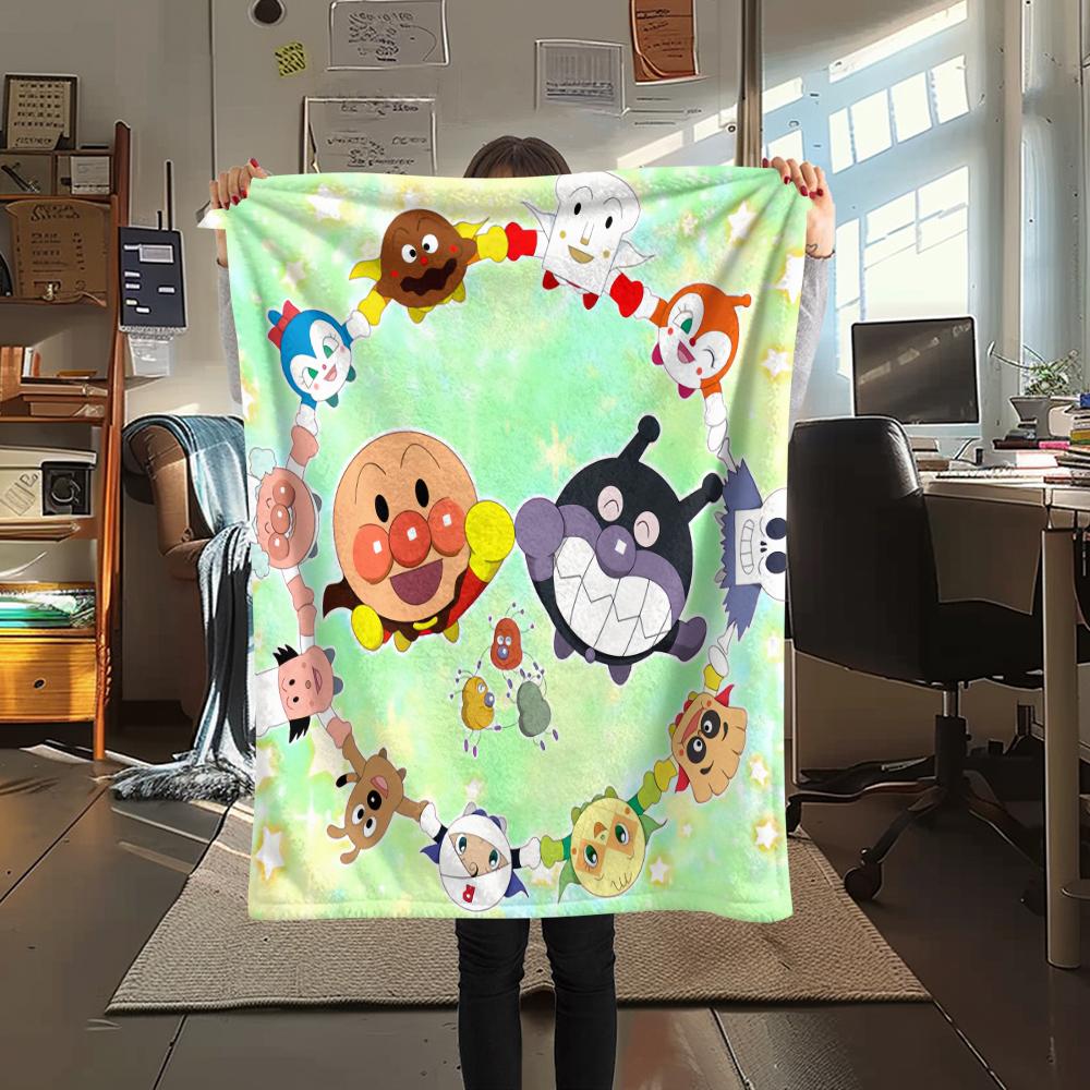 Anpanman Family pattern Flannel Blanket, High quality Comfortable for All Seasons, Home Decor, Warmth and Comfort, Perfect for Gifts.