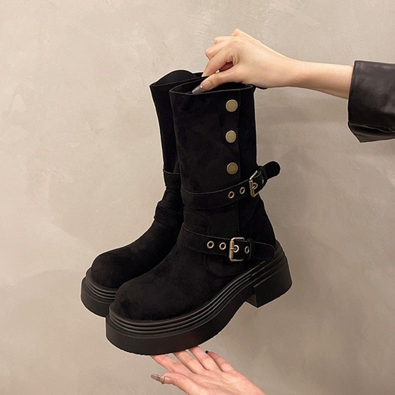 British Style Retro Platform Martin Boots Women's 2025 Autumn and Winter New Fashionable Versatile and Thin Height-increasing Medium Boots