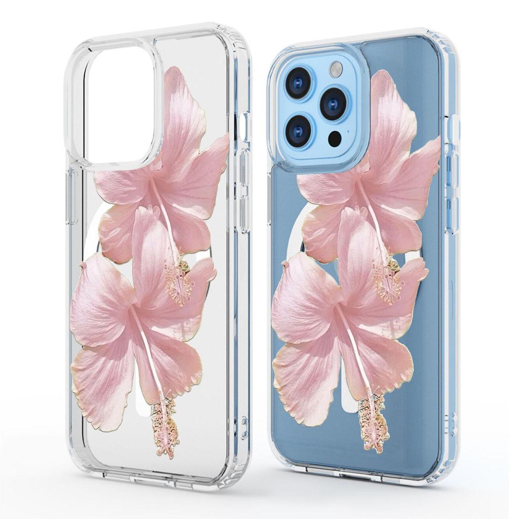 Rosa Blume Magnetische Transparente Hülle für iPhone 15/16/17 Pro Max - Vollständiger Schutz