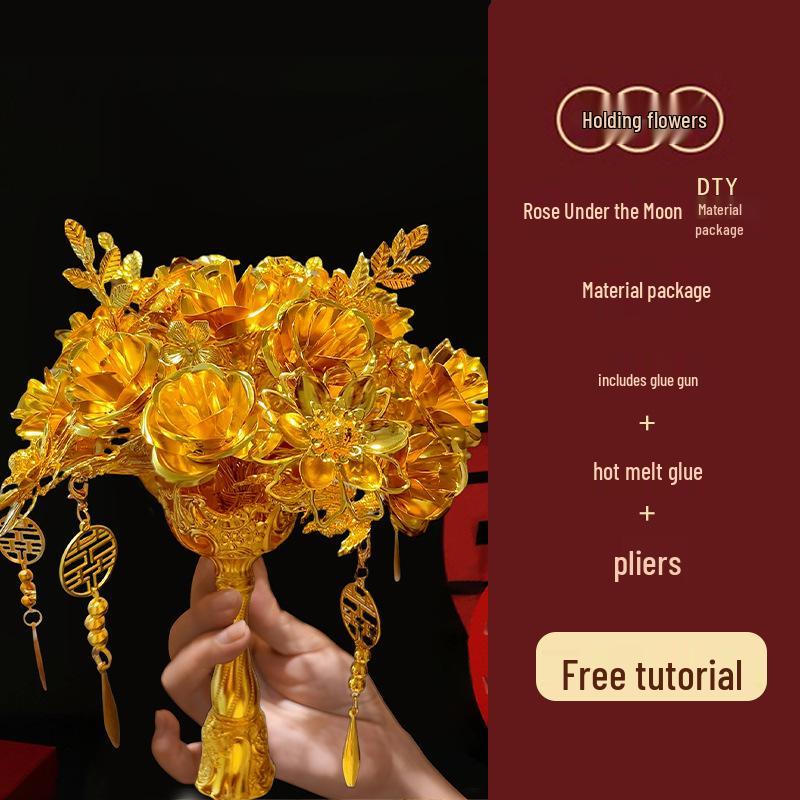 

Элегантный золотой букет для китайской свадьбы - предметы первой необходимости для невесты, сделай сам