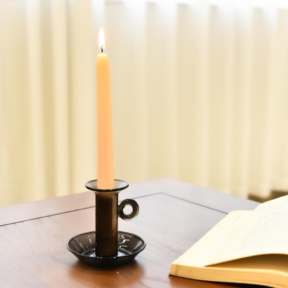 European-style Creative Colored Glass Candlestick Round with Handle Transparent Retro Home Candlestick Living Room Home Decor