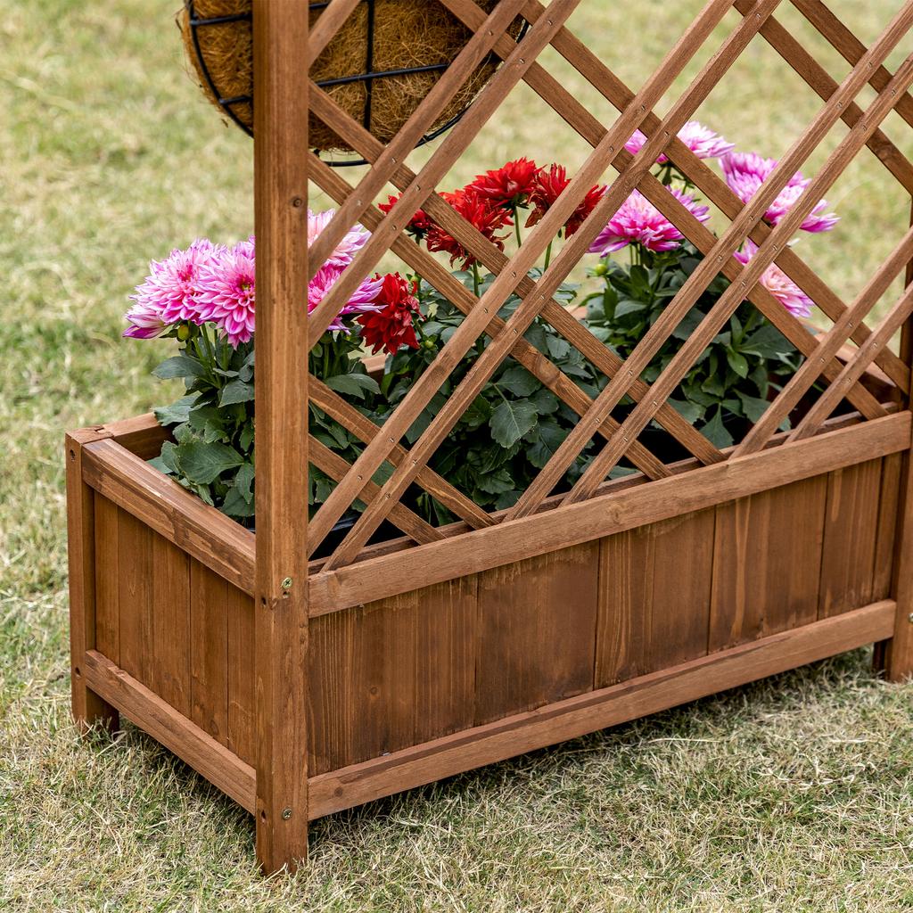 Fioriera da Giardino con Grigliato Letto Rialzato in Legno per Giardino con Grigliato per Verdure Erbe Aromatiche e Fiori Marrone