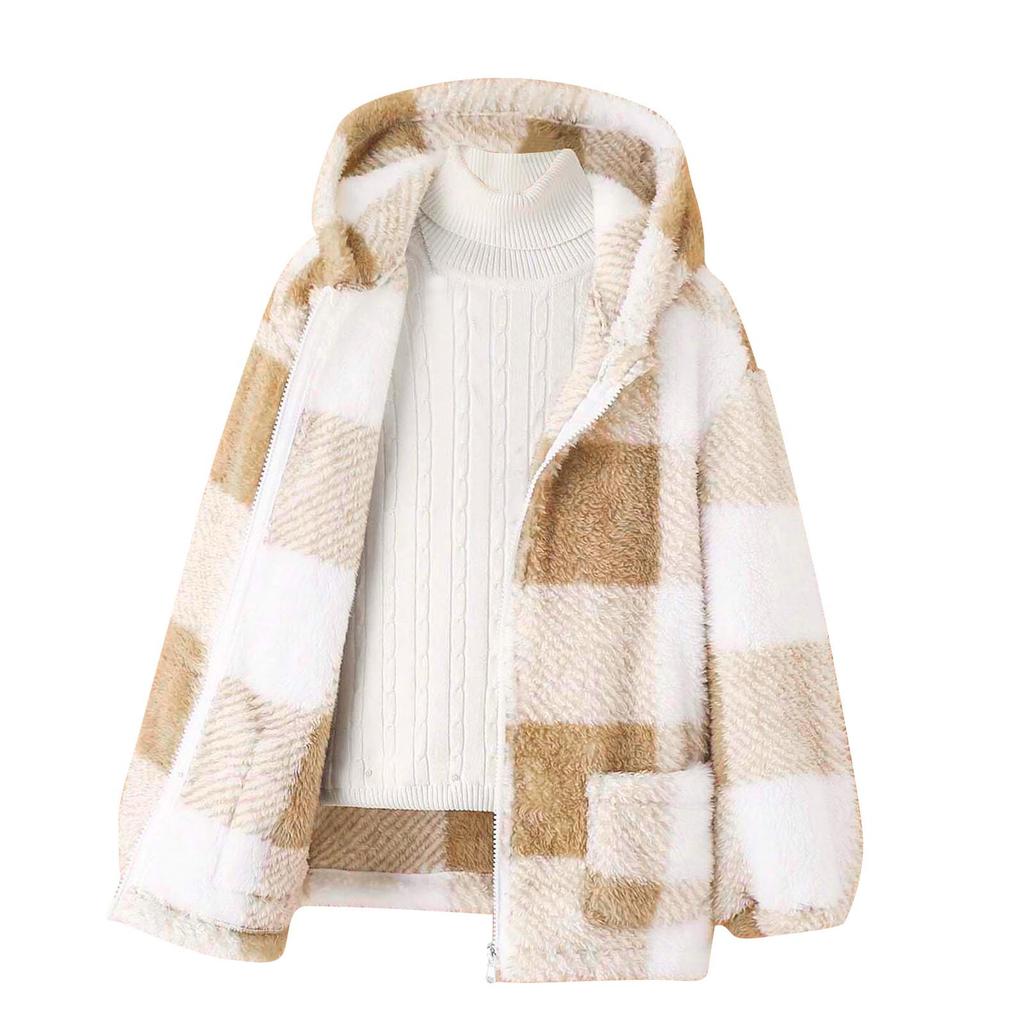 Dívčí módní ležérní kostkovaná všestranná volná bunda s kapucí pro střední a velké děti