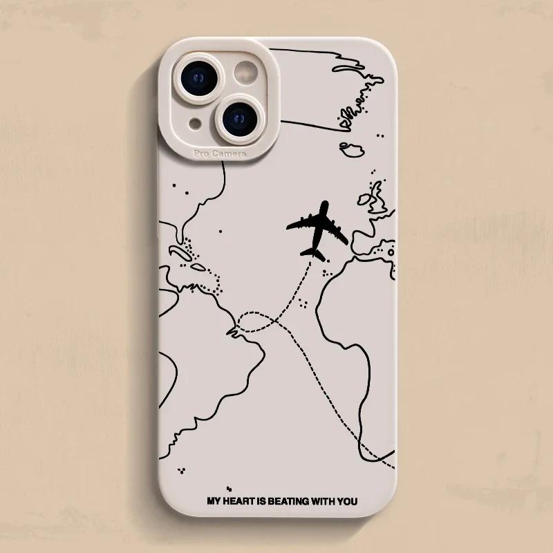Travel-nspired Airplane Route Desian Phone Case For iPhone 16 15 14 13 12 11 Pro Max Mini 7 8 Plus X XR XS Soft Silicone Cover