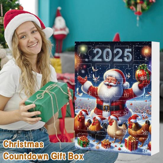 2025 Christmas Advent Calendar Chicken Ornaments 24 Days Countdown Calendar Christmas Tree Decoration 2D Acrylic Collectible Cartoon Chicken Set