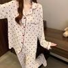 Women's Crinkled Fabric Long-Sleeve Pajama Set – Soft, Fluffy, Heart Design, Wearable Outside.
