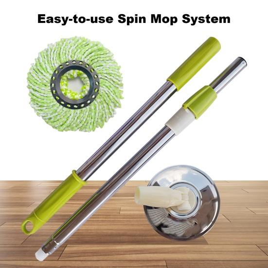 Stainless Steel Mop Rod with Adjustable Handle 360 Degree Rotation Floors Hair Dust Stains Deep Cleaning Spin Mop