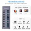 Powered USB 3.2 10-Port Hub with Individual On/Off Switches 12V Power Adapter Aluminum Alloy Laptop PC in Stock 10Gbps USB-A 3.0