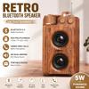 Retro Bluetooth Speakers 5W Dual Horn Drive Wood Grain Nostalgic Portable Rope Mini Speaker with FM Radio for Birthday Christmas Gift