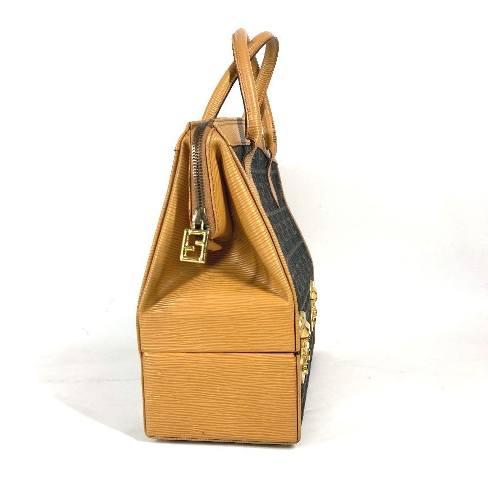 FENDI vintage Zucca logo Box-shaped bag Hand Bag Canvas/Leather Brown