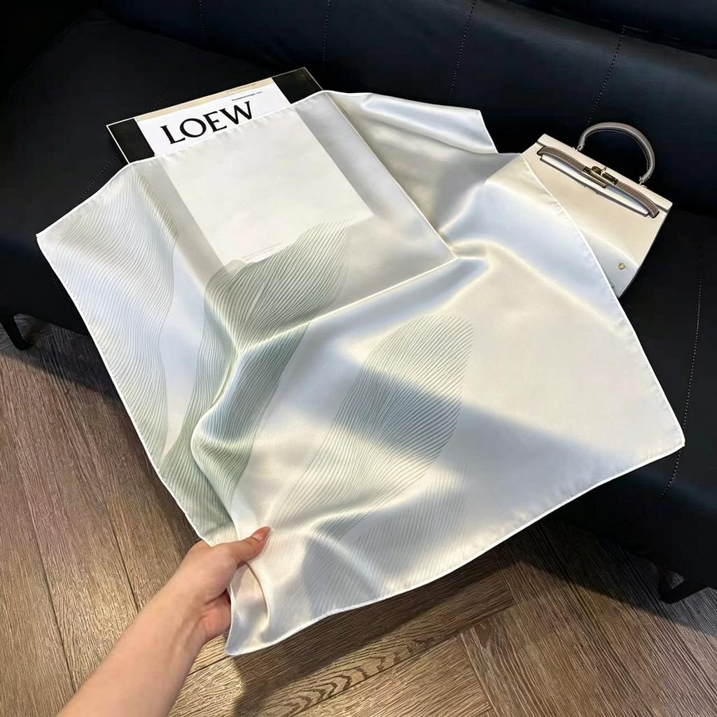 Sen green flower print fresh imitation silk scarf premium versatile square scarf neck protection scarf trendy headscarf scarf women