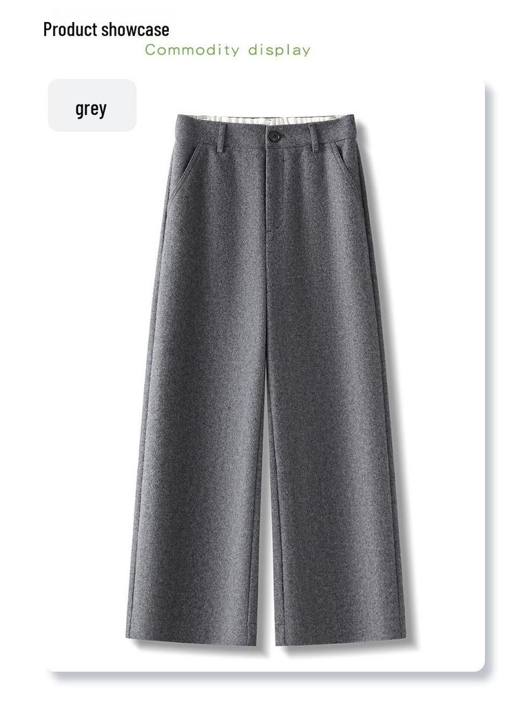 2024 Women's Bestseller Grey Wool Wide-Leg Cropped Pants for Autumn/Winter