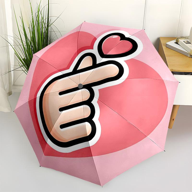 1pc Heart Gesture Folding Umbrella, Durable, Suitable for Outdoor Activities or Rain, Suitable for Commuting Yy251027107