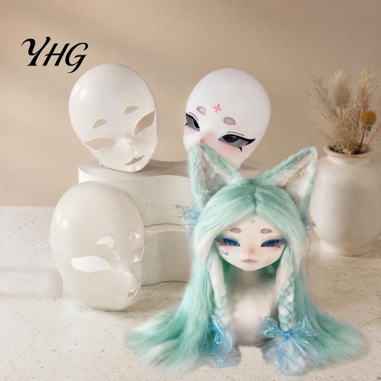 Halloween Party Mask DIY Blank Fox Mask, White Furry Head Base Unpainted Animal Anime Style Costume Fursuit Accessory for Masquerade Cosplay Therian