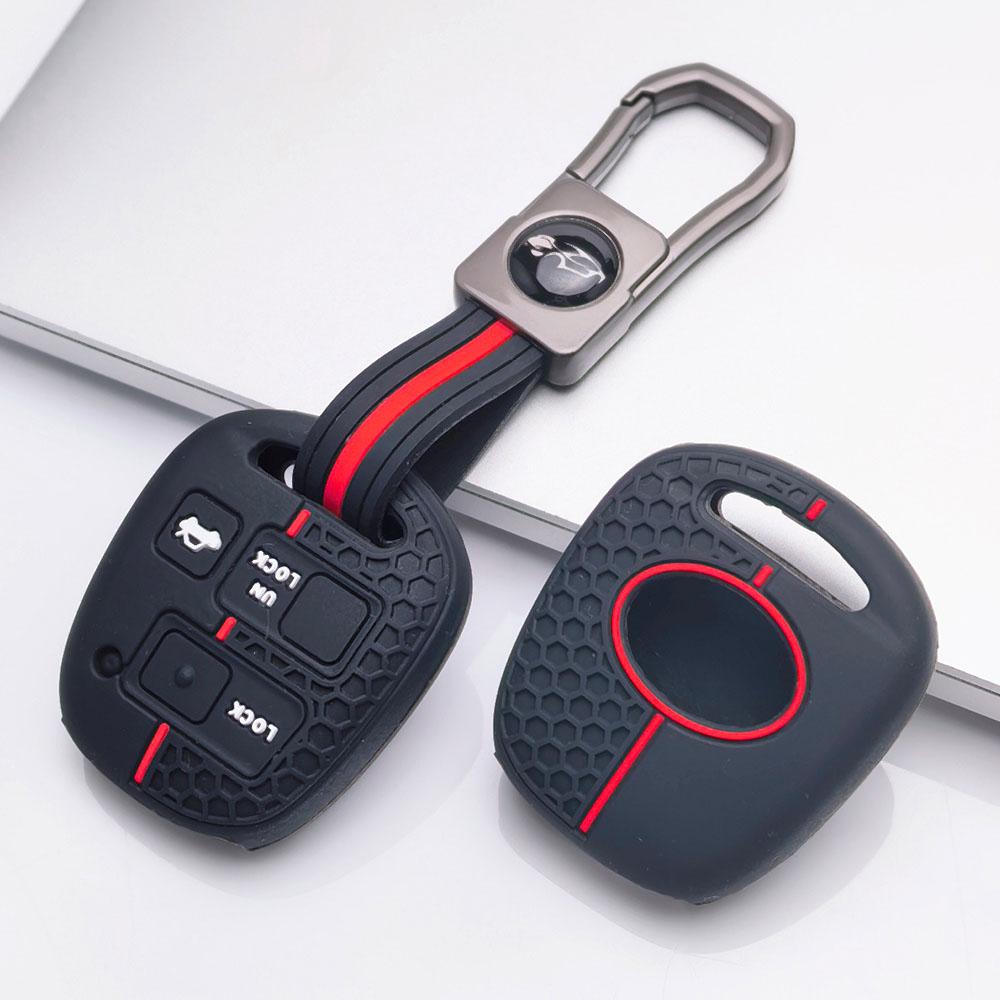 Silicone Key Fob Cover with Matching Wrist Strap Fit for Toyota Camry Corolla RAV4 Highlander Matrix Sequoia Sienna, Fits Toyota Camry Corolla RAV4