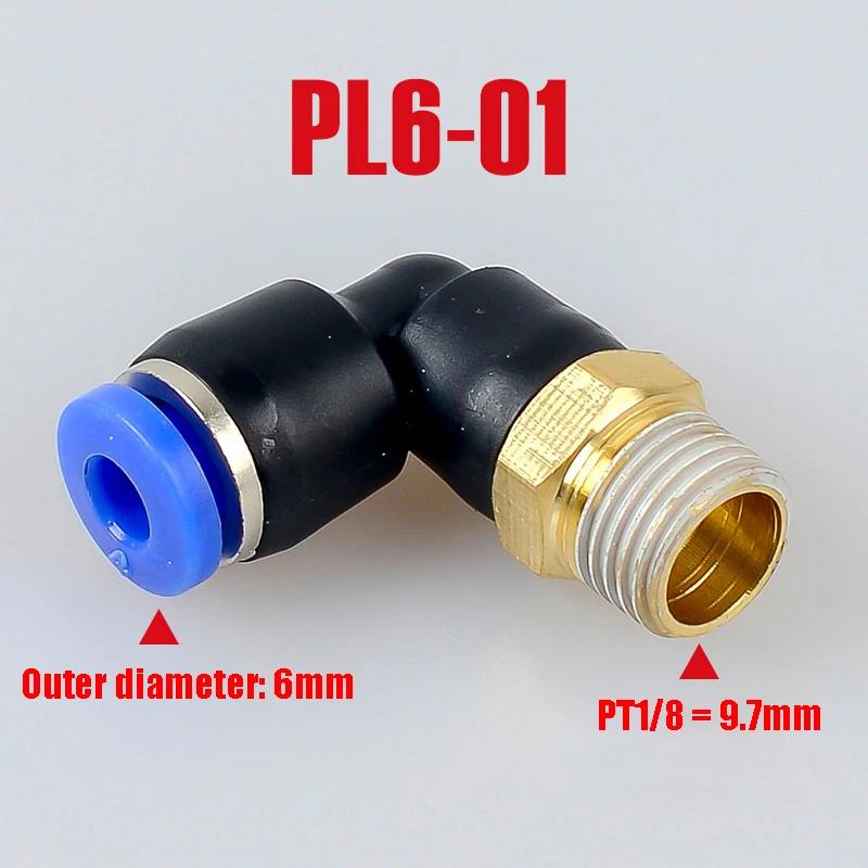PL pneumatic connector 4mm-12mm hose OD 1/8 "1/4" 3/8 "1/2" male pneumatic thread tube elbow connector tube Air Push In mount