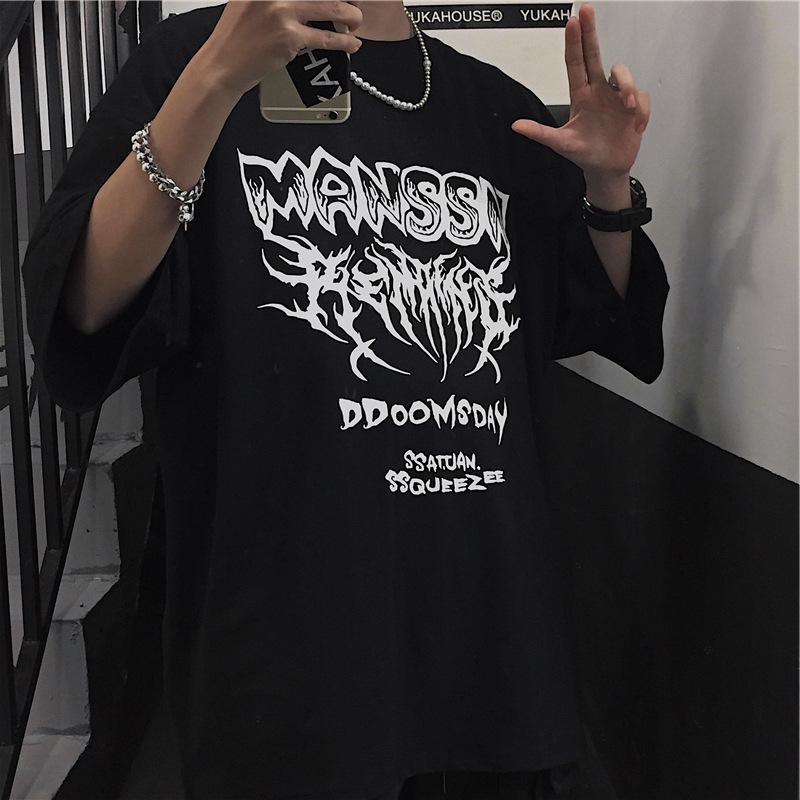 

Женская и мужская готическая рубашка, темная толстовка с буквенным принтом, свободная футболка с короткими рукавами, студенческая летняя футболка 3XL чёрный