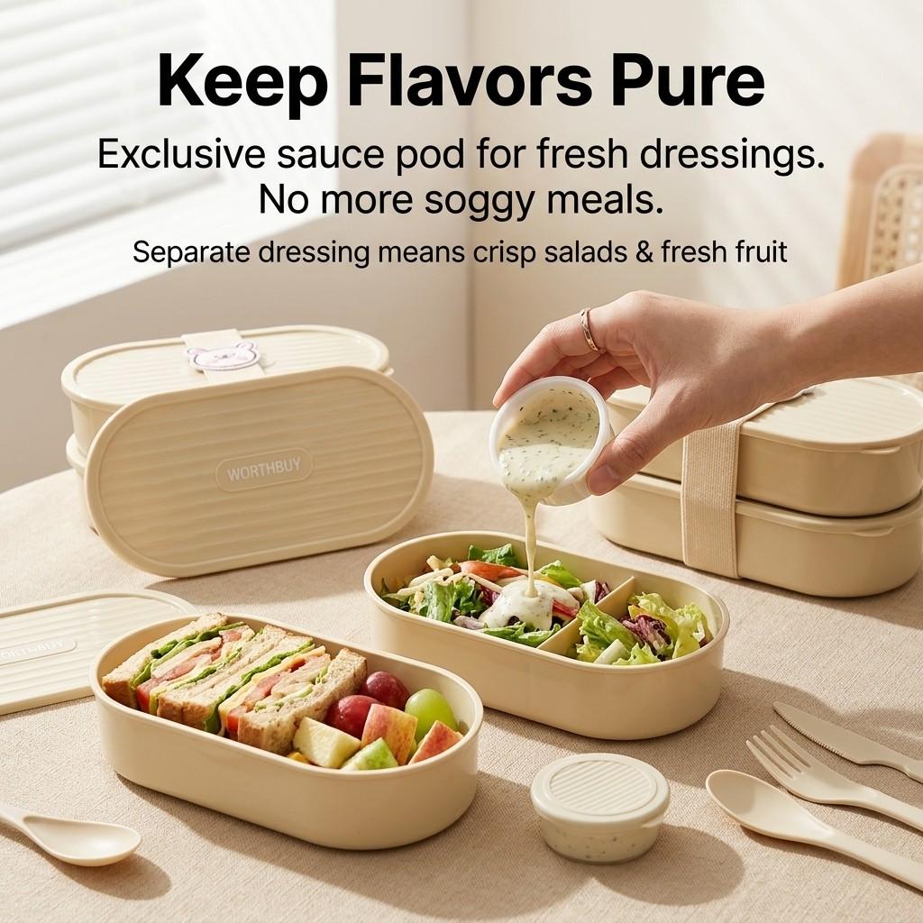 2Pcs/Set Double Layer Plastic Bento Lunch Box With Cartoon Strap Microwave Heatable Portable Food Container For Kids Students