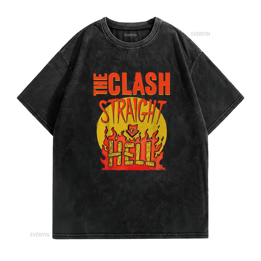 The Clash Straight To Hell T-Shirt vintage gewaschen Vielseitig Stilvoll Designer-Kleidung Leicht lässig Weich für Männer Unisex