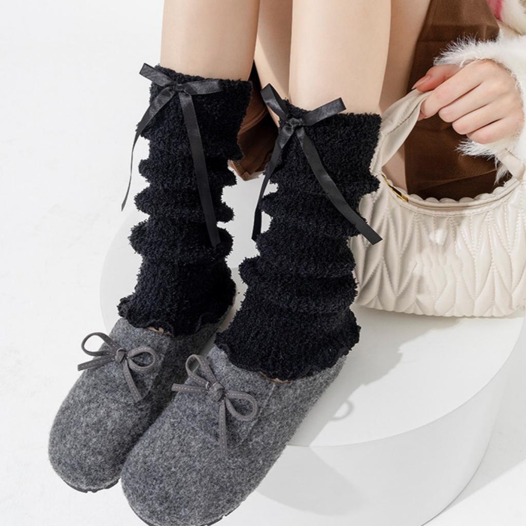 Lolita Socks High Elastic Knee High Leg Sleeves Plush Leg Warmers Skin-Friendly Long Calf Warmers For Daily Wear Fashion Dance