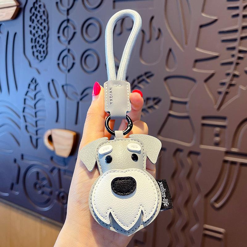Trendy Leather Car Keychain Cute Puppy Design Backpack Charm Keyring Pendant Gift For Animal Lovers