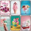Summer Dessert Poster Vintage Metal Sign Ice Cream Cone Charlotte Metal Tin Plate Wall Decor for Cafe Shop Kitchen Living Room