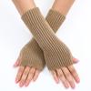 Long and Fine Striped Woolen Gloves New Autumn and Winter Women's Fashion Fake Sleeve Knitted Warm Fingerless Wrist Cover