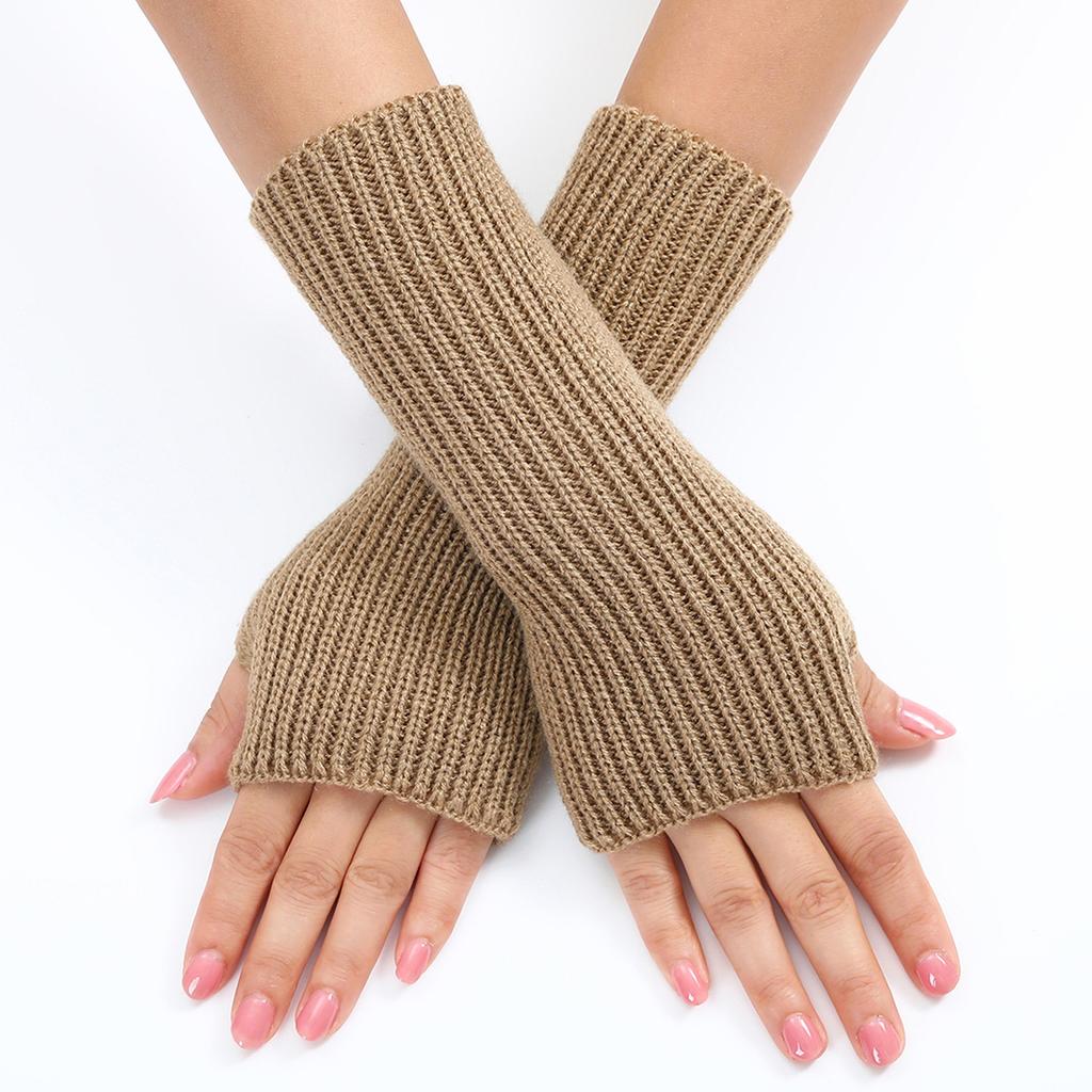 Long and Fine Striped Woolen Gloves New Autumn and Winter Women's Fashion Fake Sleeve Knitted Warm Fingerless Wrist Cover
