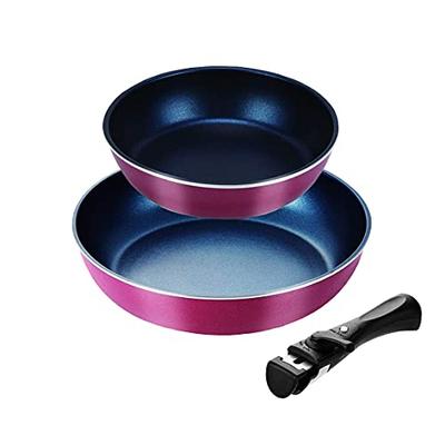 Pearl Metal Stack Plus Blue Diamond Coated IH-Compatible Cookware 3-Piece Set A, Red HB-5625